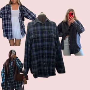 HEAVY Wind River Casual Plaid Button Up In Blue Navy and Grey